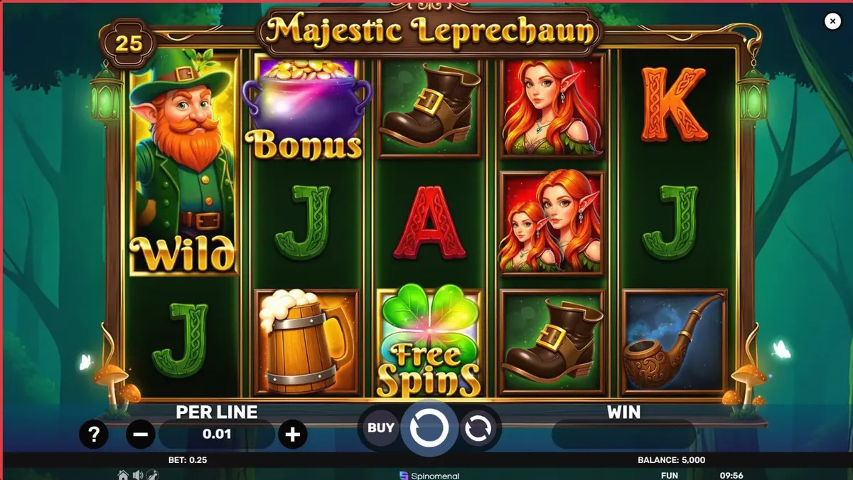 Majestic Leprechaun slot gameplay interface