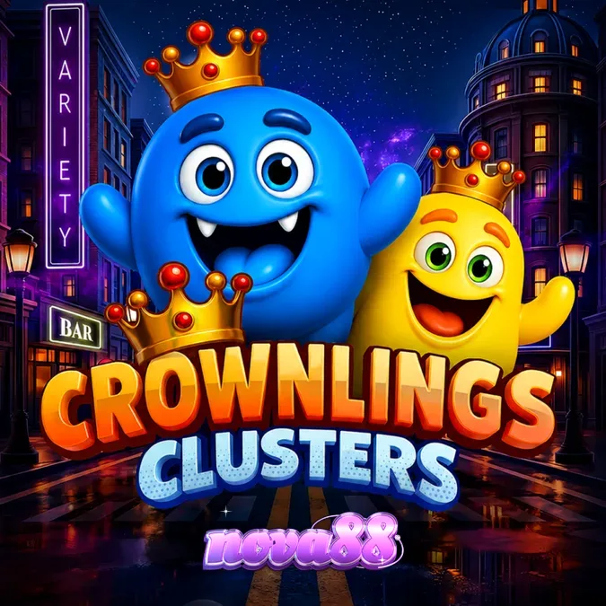 Tampilan grid 5x5 dalam permainan slot Crownlings Clusters
